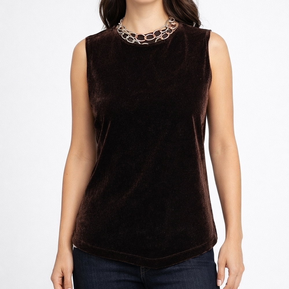 Laura Ashley Dark Brown Faux Suede Velvet Tank Top Women's Size SP Velour